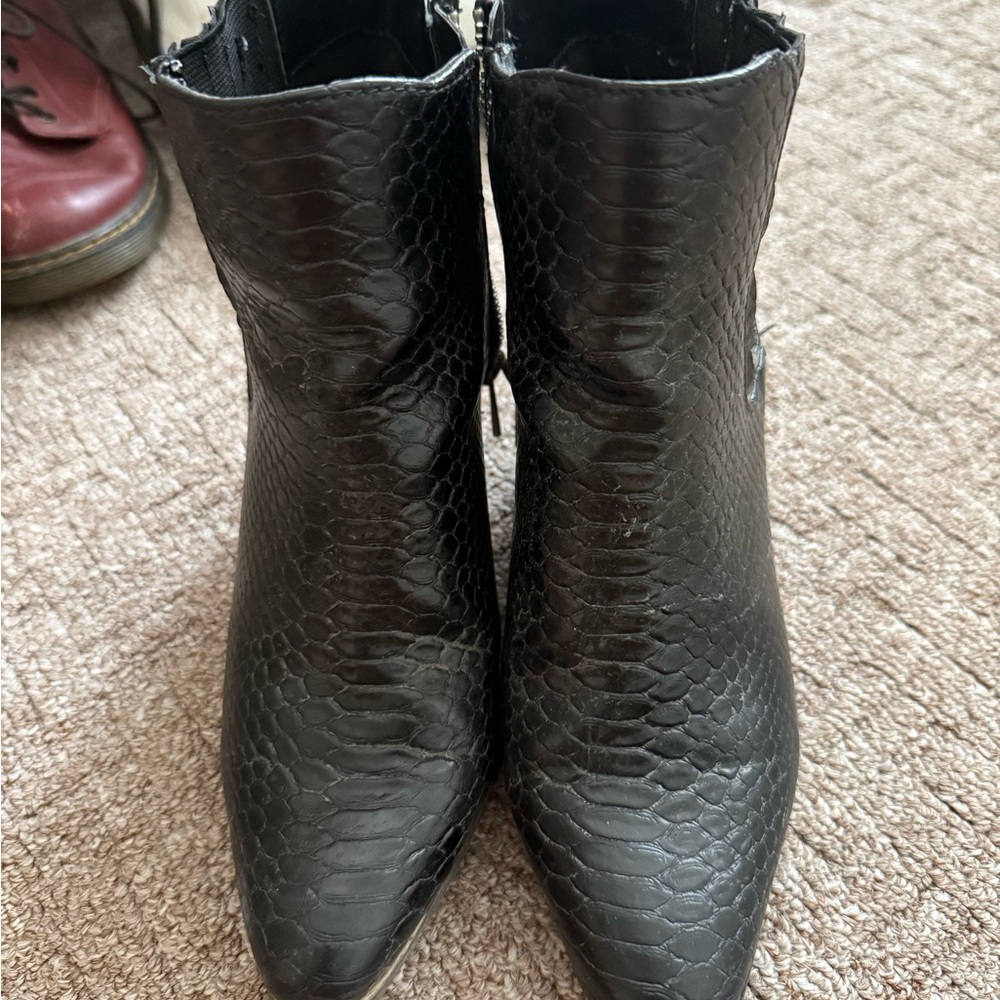 JustFab Black Snakeskin Ankle Booties